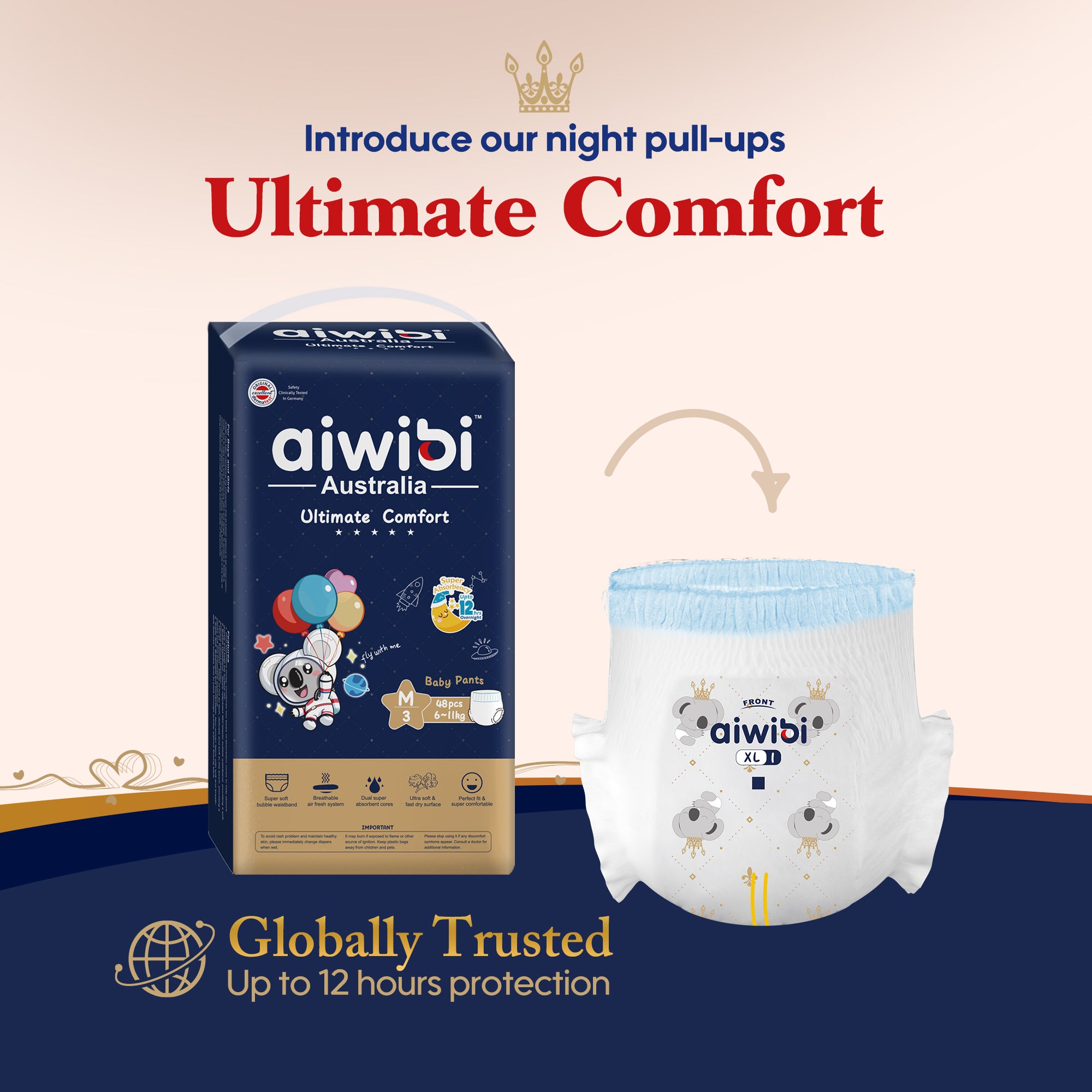 Aiwibi Ultimate Comfort - Night Plus Baby Pants - مقاس 5 (XL) 40 قطعة