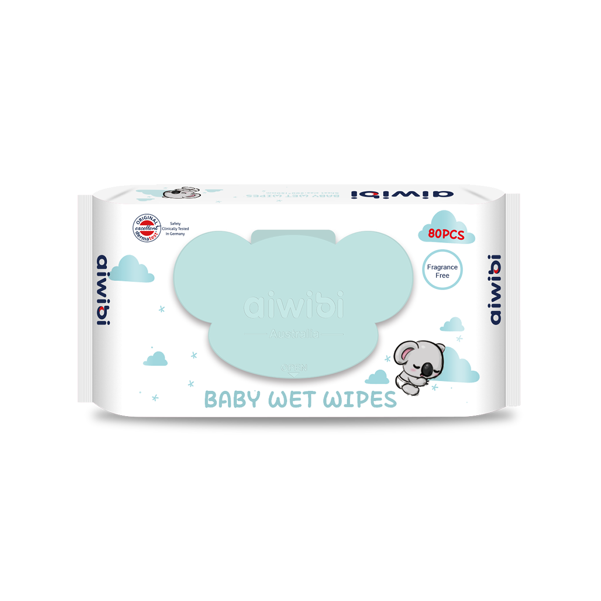 100% Skin-friendly Baby Wet Wipes Unscented 80 Pcs - Koala-shaped Lid - 45gsm Embossed Pearl